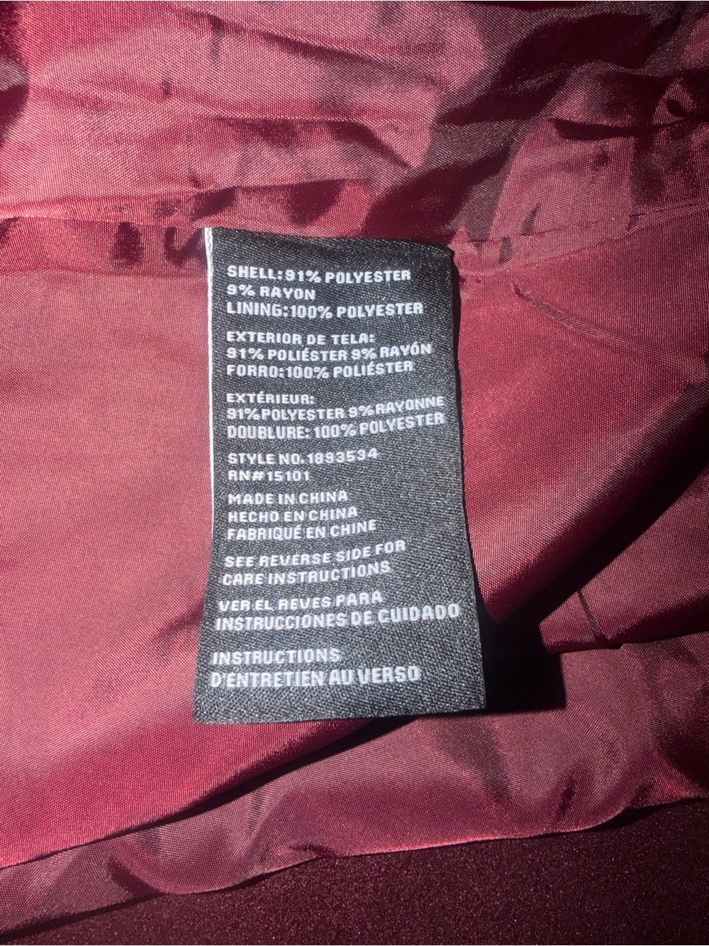 Women's Burgundy Faux Wool Coat - Picture 3 of 5